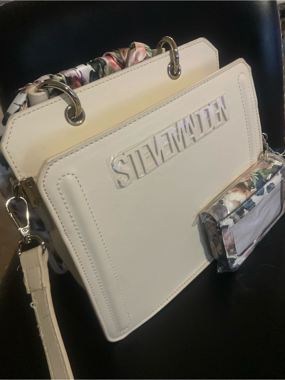 Steve Madden Cream Crossbody Bag with Floral-Accent Handle